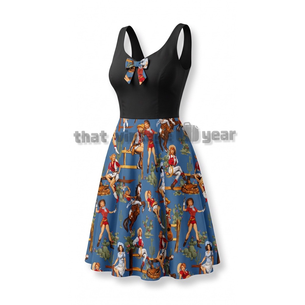 Unique Vintage Rock Steady Retro Western Pin Up Dress, Cowgirl XL $195 - Picture 2 of 10